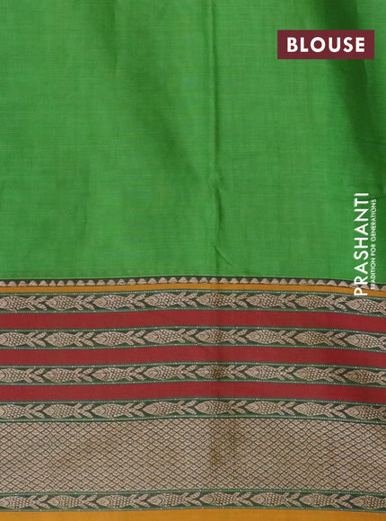 Narayanpet cotton saree green and mustard yellow with plain body and long thread woven border