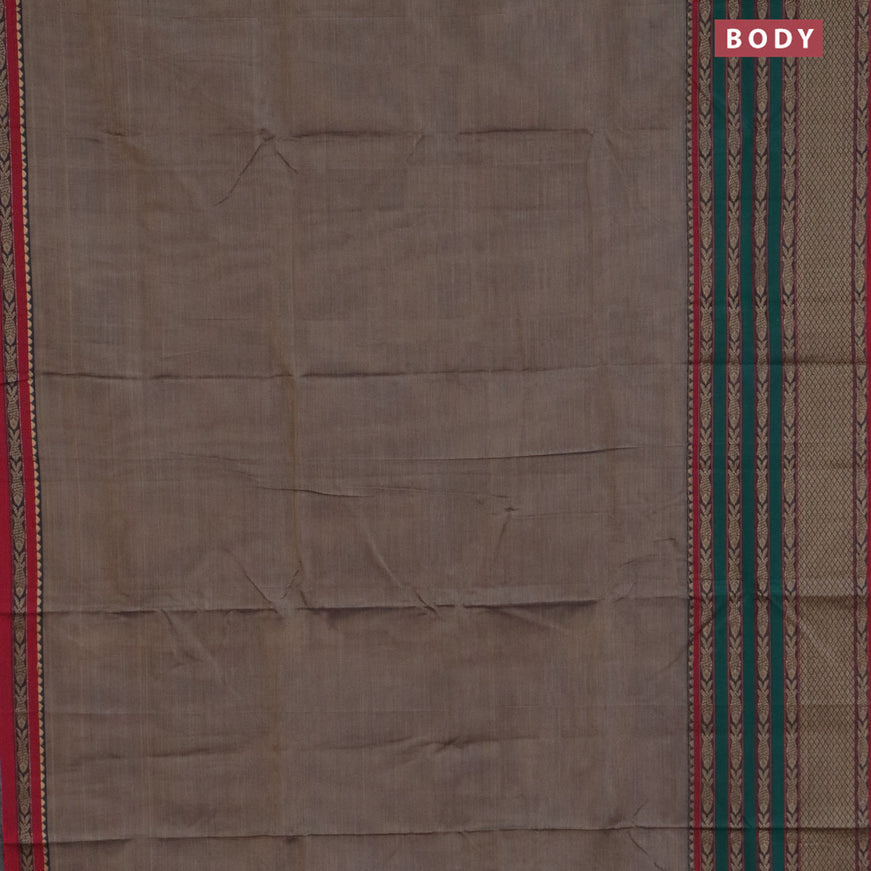 Narayanpet cotton saree grey and red with plain body and long thread woven border