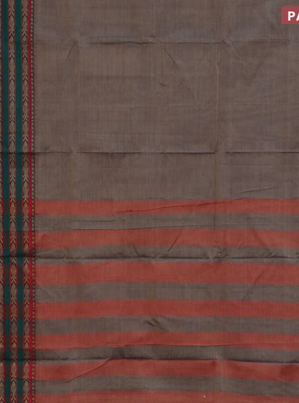 Narayanpet cotton saree grey and red with plain body and long thread woven border