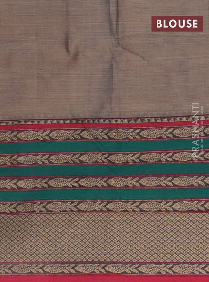 Narayanpet cotton saree grey and red with plain body and long thread woven border