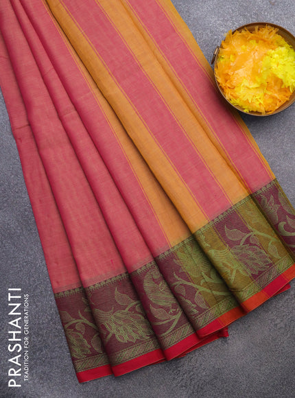 Narayanpet cotton saree pink shade with plain body and thread woven border