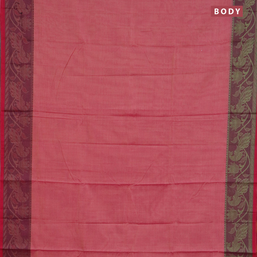 Narayanpet cotton saree pink shade with plain body and thread woven border