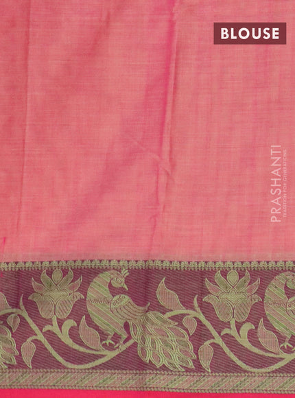 Narayanpet cotton saree pink shade with plain body and thread woven border