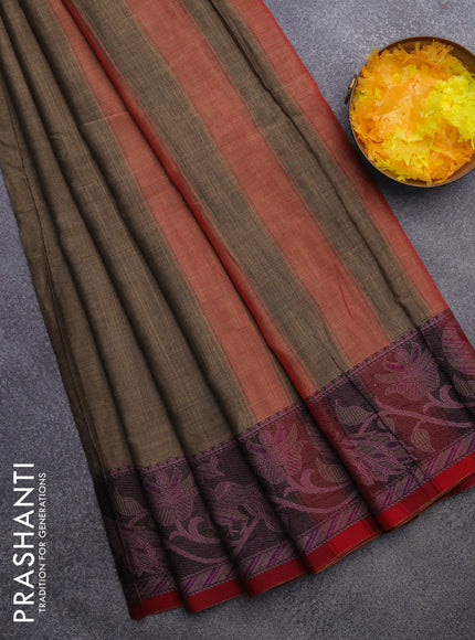 Narayanpet cotton saree grey shade and black with plain body and thread woven border