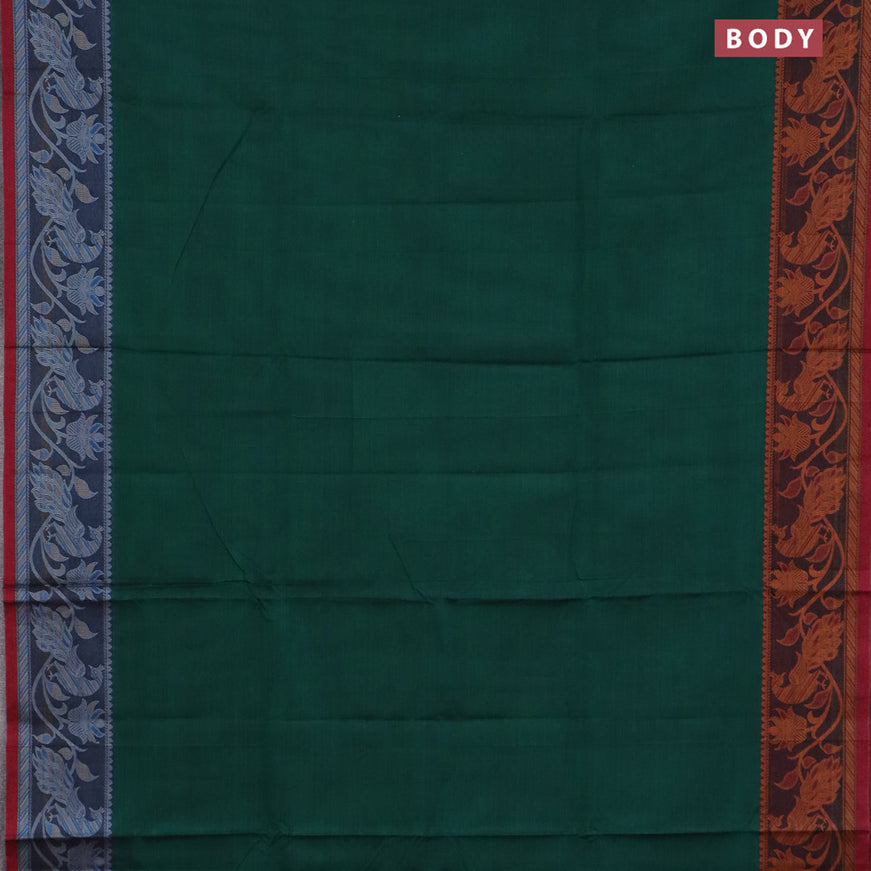 Narayanpet cotton saree green and maroon with plain body and thread woven border