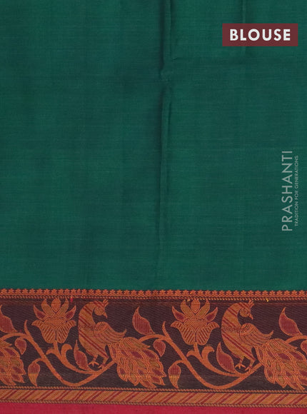 Narayanpet cotton saree green and maroon with plain body and thread woven border