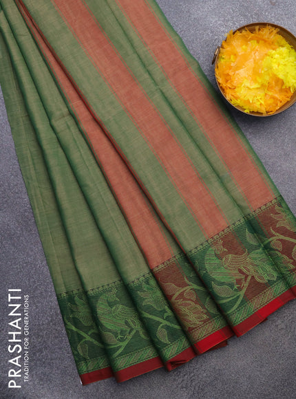 Narayanpet cotton saree green shade and maroon with plain body and thread woven border