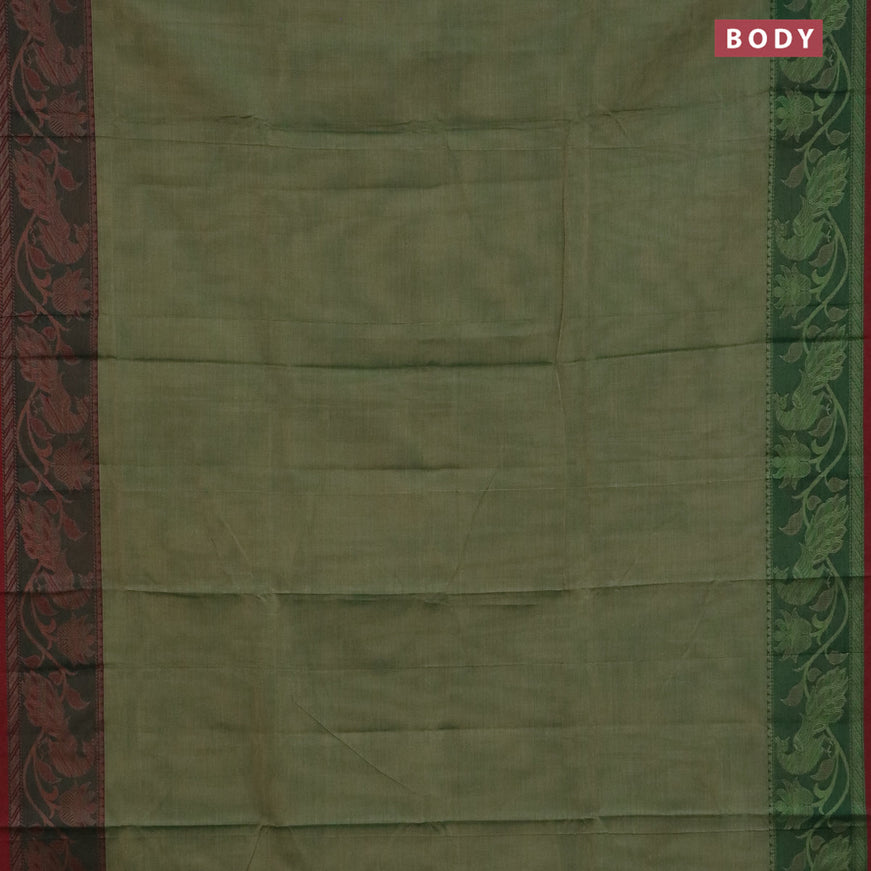 Narayanpet cotton saree green shade and maroon with plain body and thread woven border