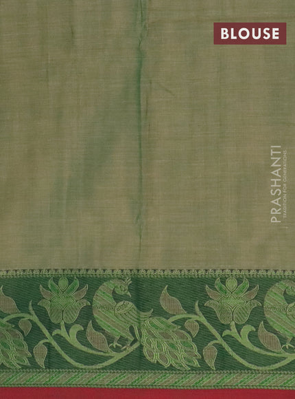 Narayanpet cotton saree green shade and maroon with plain body and thread woven border