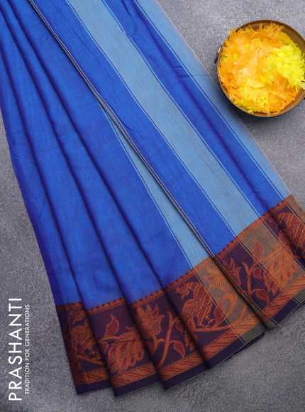 Narayanpet cotton saree cs blue and deep violet with plain body and thread woven border