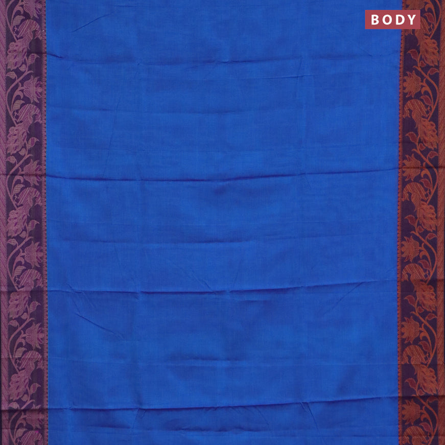 Narayanpet cotton saree cs blue and deep violet with plain body and thread woven border