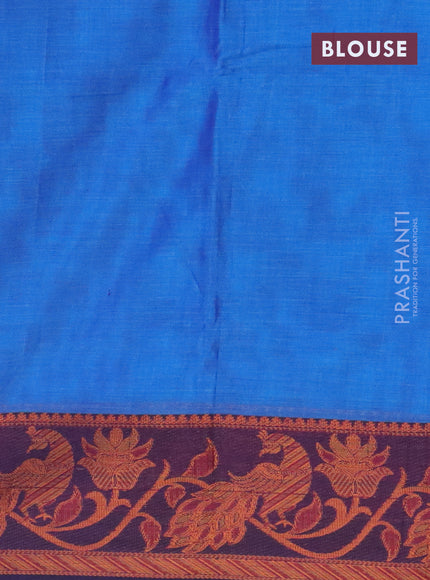 Narayanpet cotton saree cs blue and deep violet with plain body and thread woven border