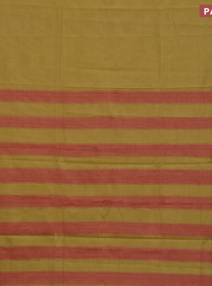 Narayanpet cotton saree lime yellow and red shade with plain body and thread woven border