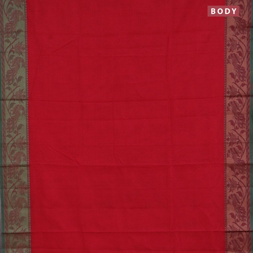 Narayanpet cotton saree red and green with plain body and thread woven border