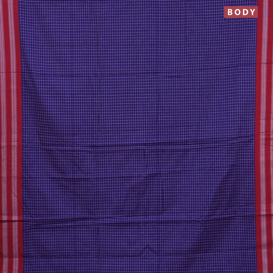 Narayanpet cotton saree blue and maroon with allover checked patter and thread woven border