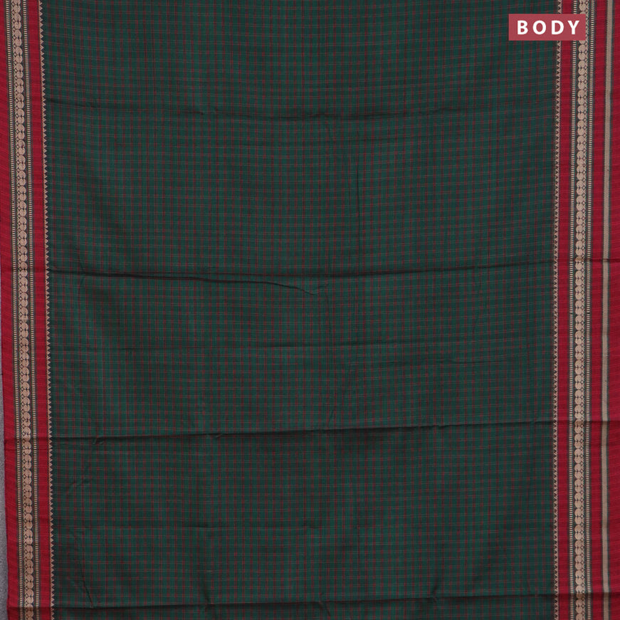 Narayanpet cotton saree green and maroon with allover checked patter and thread woven border