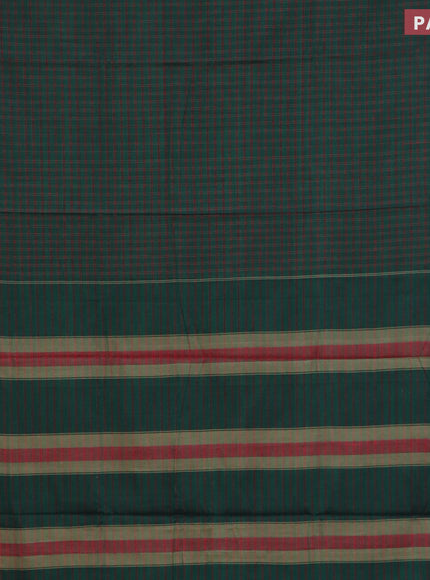 Narayanpet cotton saree green and maroon with allover checked patter and thread woven border