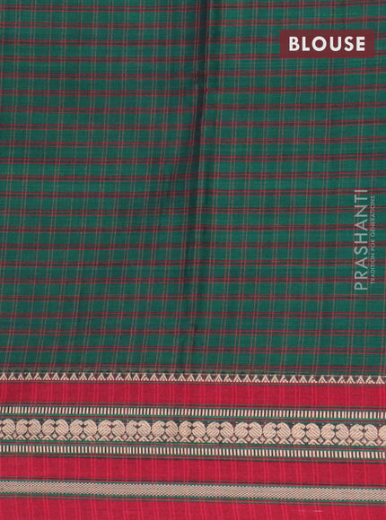 Narayanpet cotton saree green and maroon with allover checked patter and thread woven border