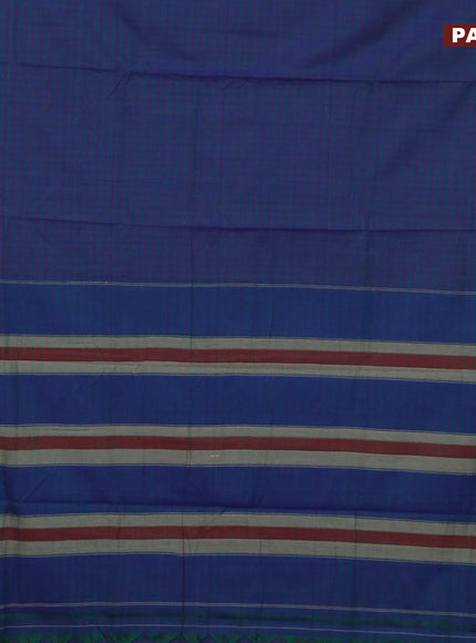 Narayanpet cotton saree dual shade of bluish green and magenta pink with allover checked patter and thread woven border