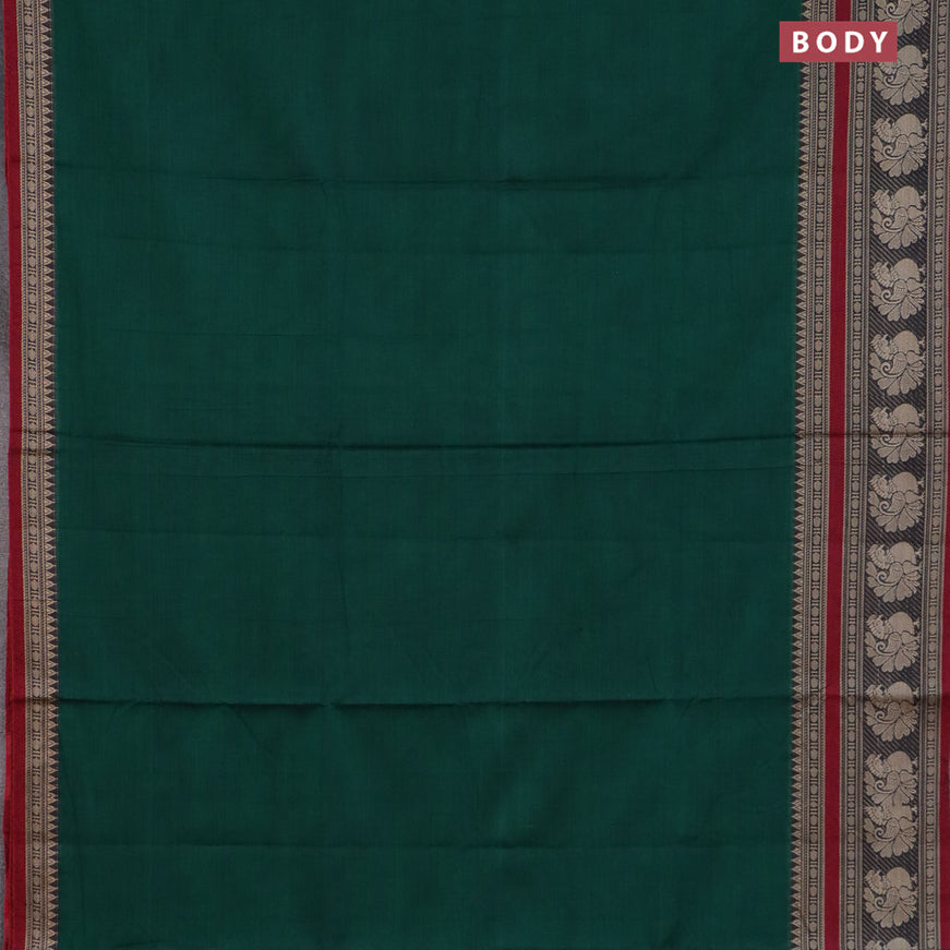 Narayanpet cotton saree green and maroon with plain body and long thread woven border