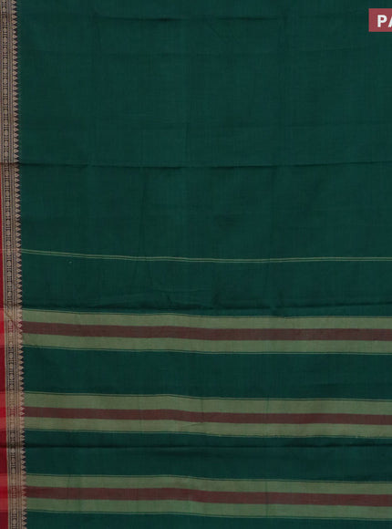 Narayanpet cotton saree green and maroon with plain body and long thread woven border