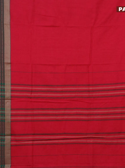 Narayanpet cotton saree red and dual shade of green with plain body and long thread woven border