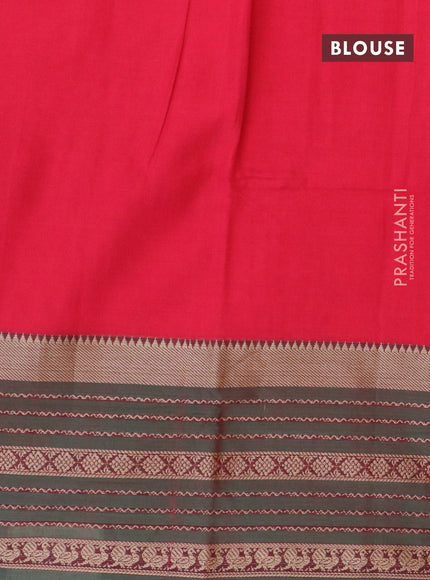 Narayanpet cotton saree red and dual shade of green with plain body and long thread woven border