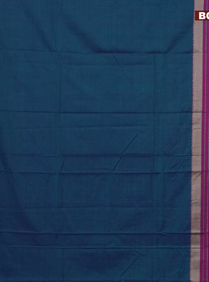 Narayanpet cotton saree dual shade of bluish green and magenta pink with plain body and long thread woven border