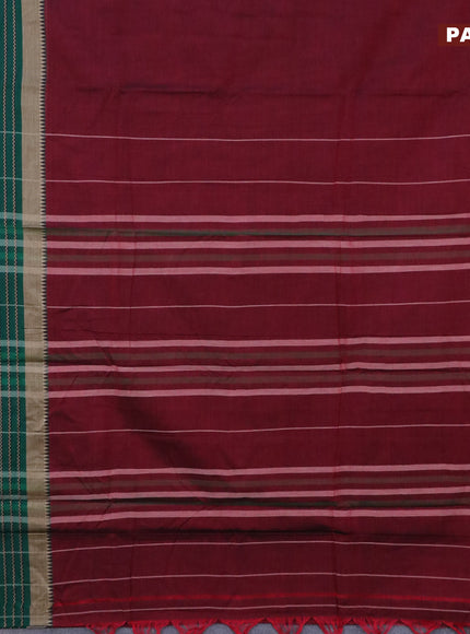 Narayanpet cotton saree maroon and green with plain body and long thread woven border