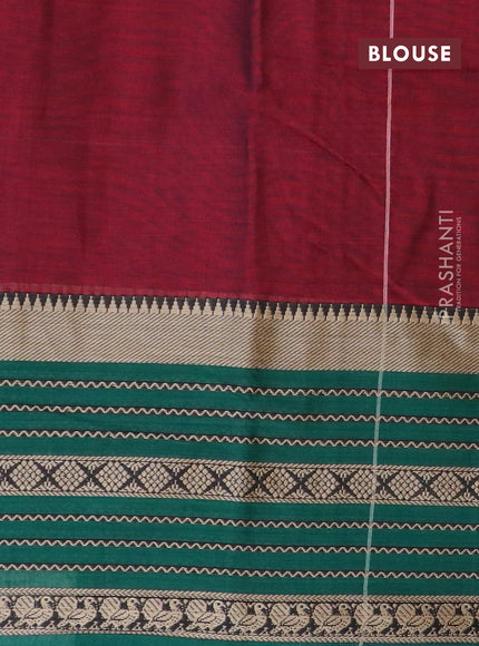 Narayanpet cotton saree maroon and green with plain body and long thread woven border