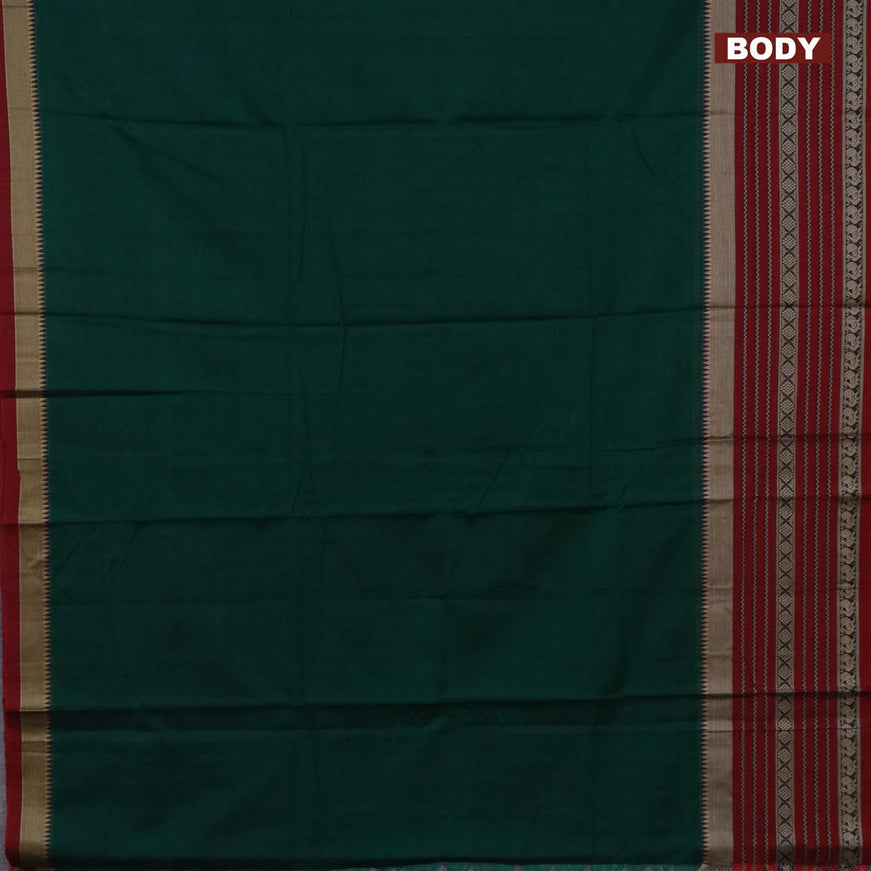 Narayanpet cotton saree green and maroon with plain body and long thread woven border