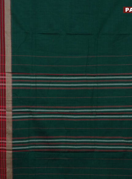 Narayanpet cotton saree green and maroon with plain body and long thread woven border