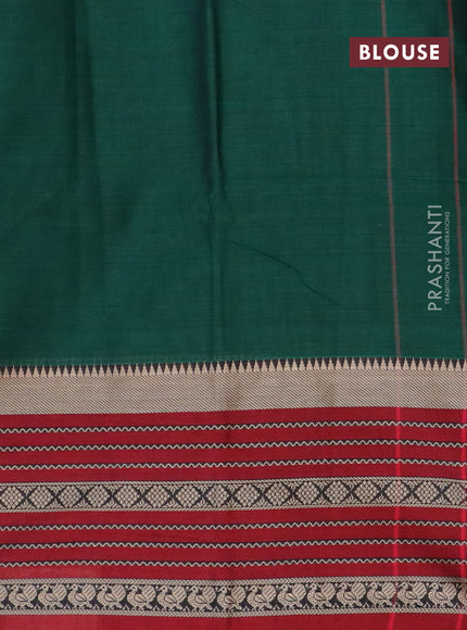 Narayanpet cotton saree green and maroon with plain body and long thread woven border