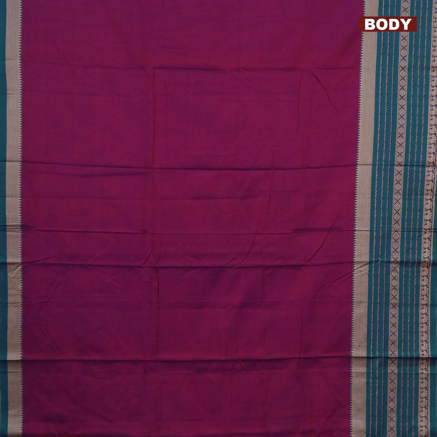 Narayanpet cotton saree purple shade and green with plain body and long thread woven border