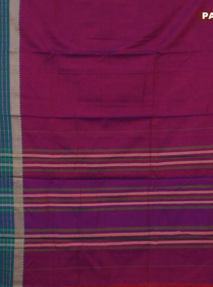 Narayanpet cotton saree purple shade and green with plain body and long thread woven border