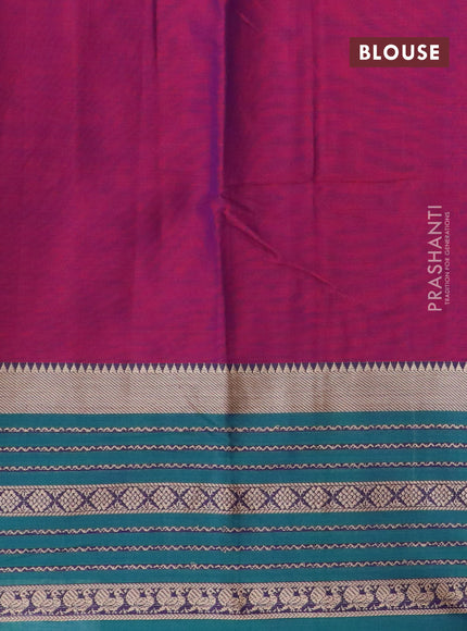 Narayanpet cotton saree purple shade and green with plain body and long thread woven border