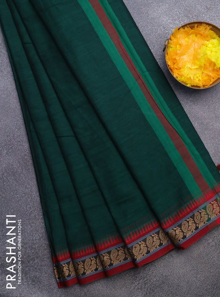 Narayanpet cotton saree green and maroon with plain body and thread woven border