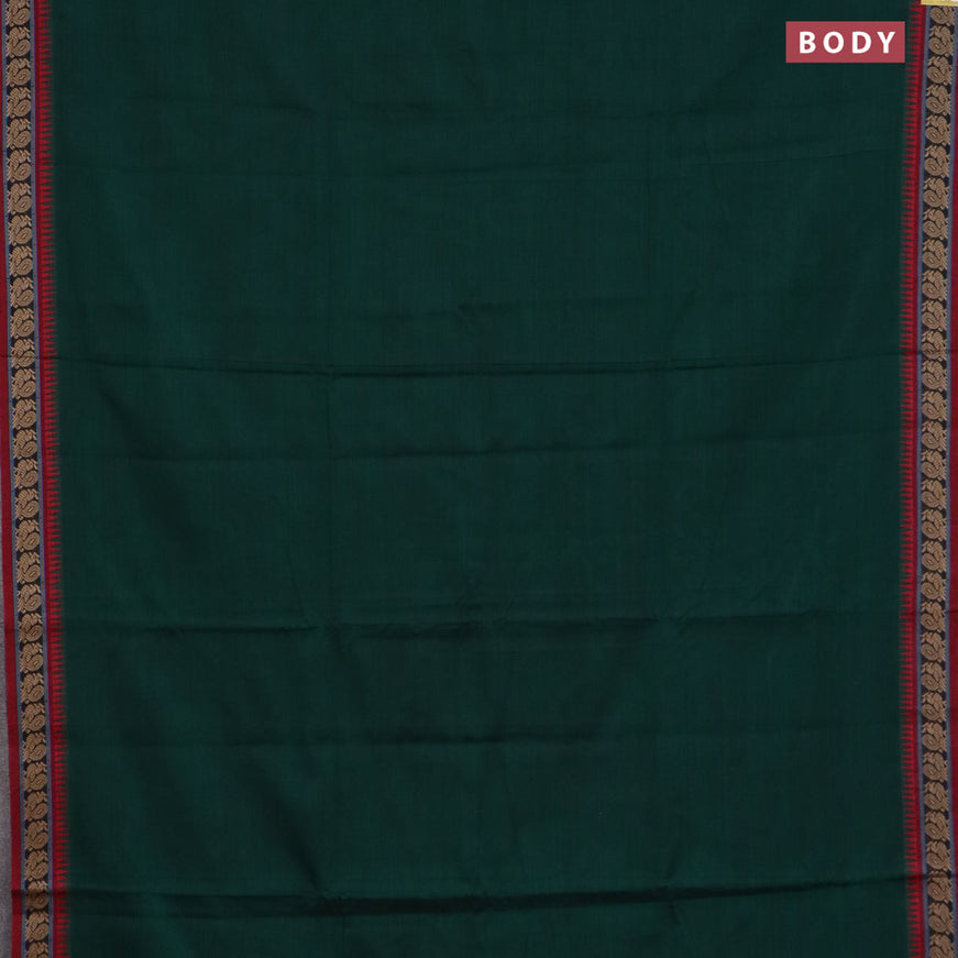 Narayanpet cotton saree green and maroon with plain body and thread woven border