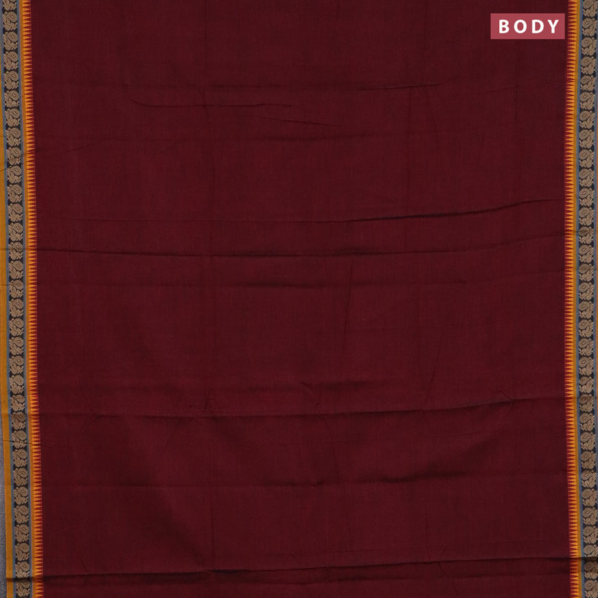 Narayanpet cotton saree maroon and mustard yellow with plain body and thread woven border