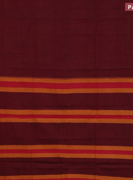 Narayanpet cotton saree maroon and mustard yellow with plain body and thread woven border