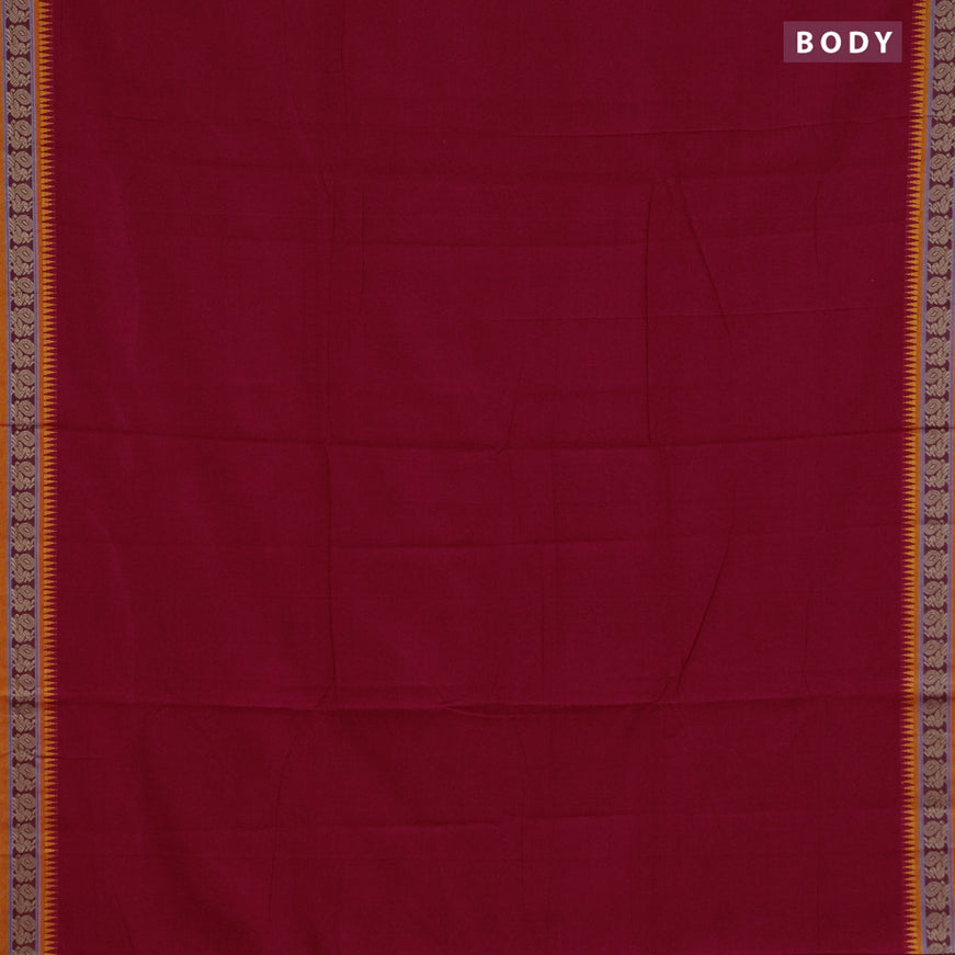 Narayanpet cotton saree red and mustard yellow with plain body and thread woven border