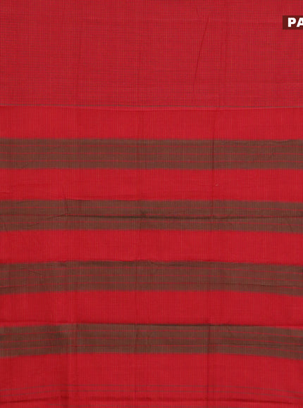 Narayanpet cotton saree red and green with allover checked pattern and thread woven border