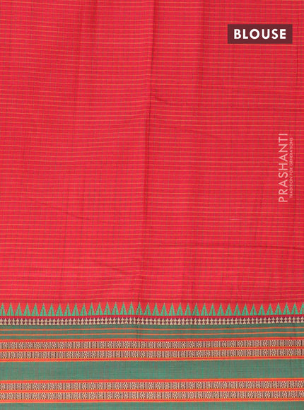 Narayanpet cotton saree red and green with allover checked pattern and thread woven border