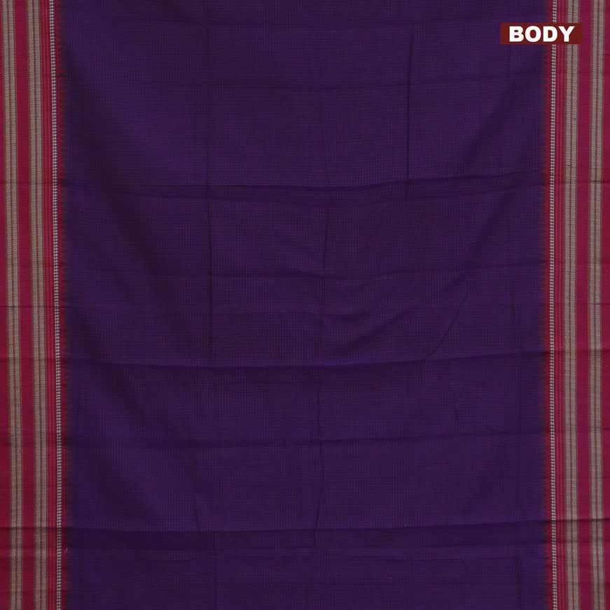 Narayanpet cotton saree blue and dark pink with allover checked pattern and thread woven border