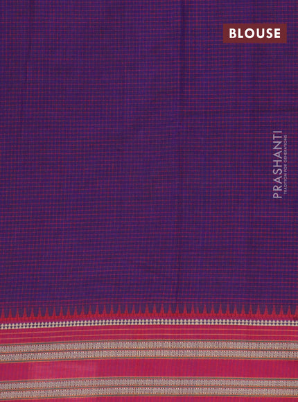 Narayanpet cotton saree blue and dark pink with allover checked pattern and thread woven border