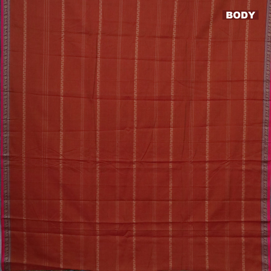 Narayanpet cotton saree dual shade of rust and pink with allover thread weaves and thread woven border