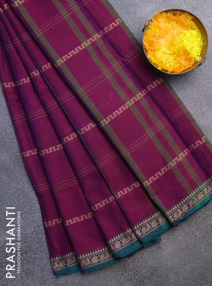 Narayanpet cotton saree purple and green with allover thread weaves and thread woven border