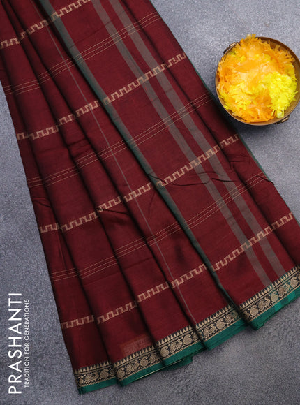 Narayanpet cotton saree maroon and green with allover thread weaves and thread woven border