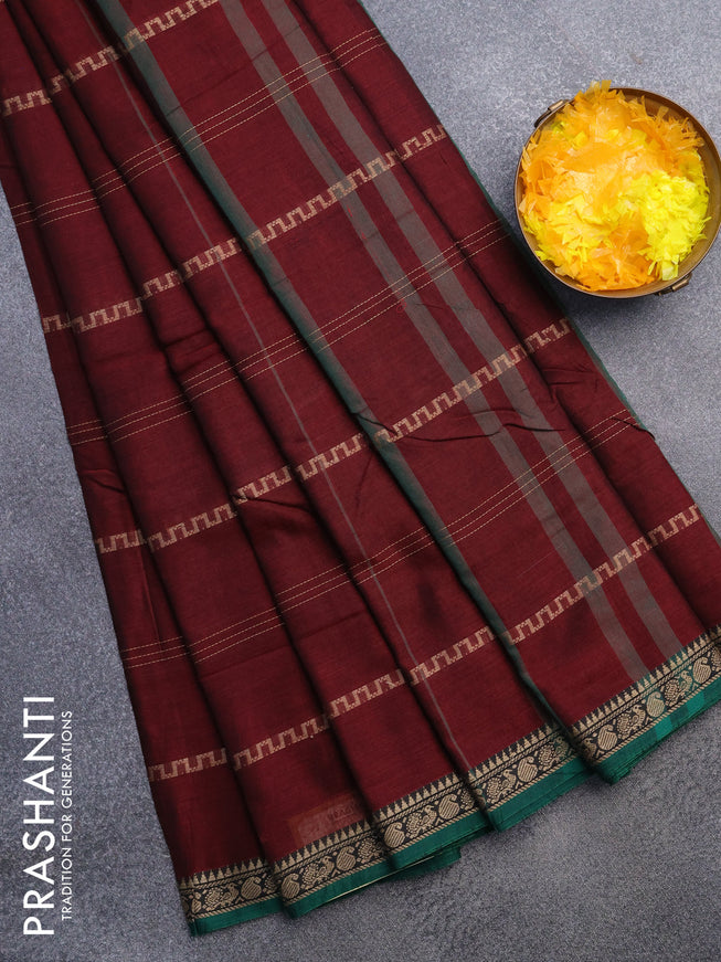 Narayanpet cotton saree maroon and green with allover thread weaves and thread woven border