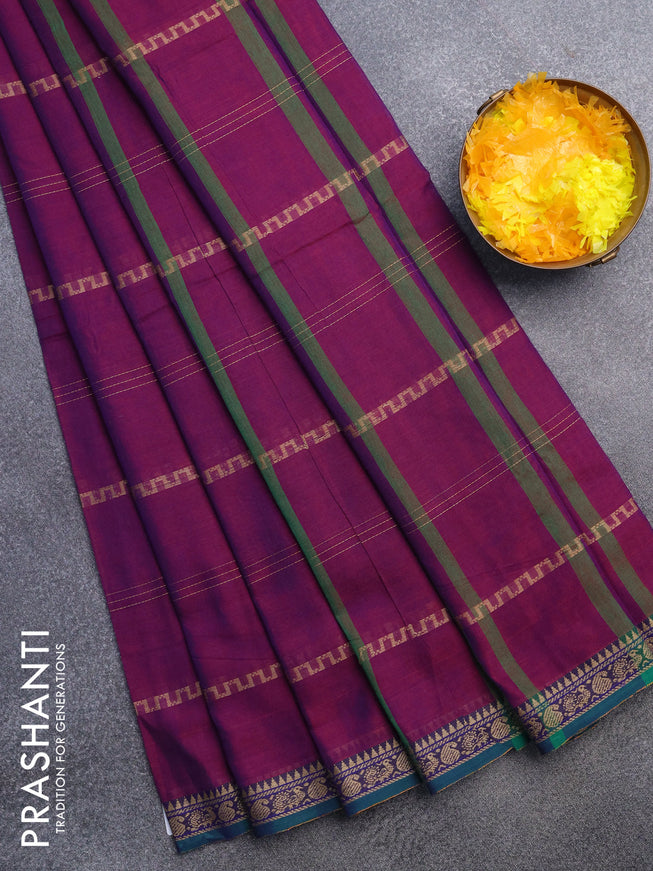 Narayanpet cotton saree purple and green with allover thread weaves and thread woven border